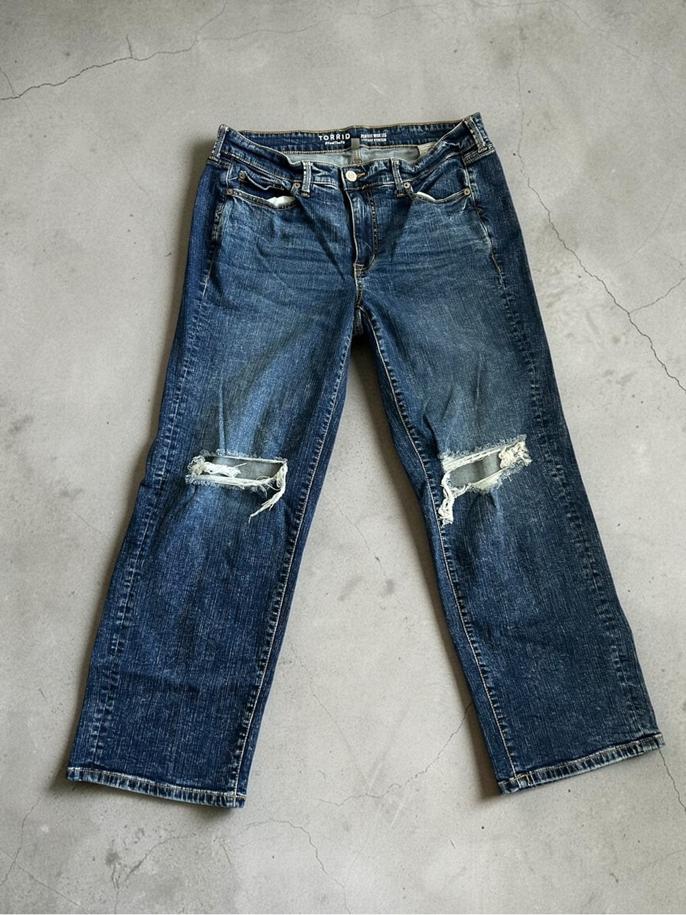 Torrid Women’s Dark Blue Distressed Straight-Leg Jeans